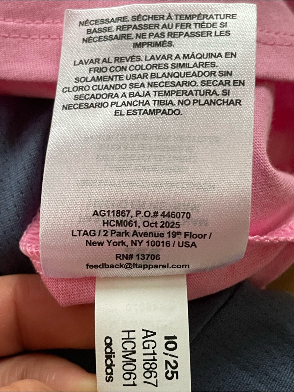 adidas Pink Short Sleeve Tee with Navy Logo - Kids - Picture 8 of 9